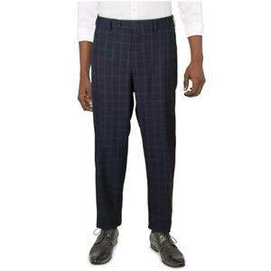 Ralph Lauren Men Dress Pants Relaxed Fit, Pleated Front, Grid Print Blue 38WX34L